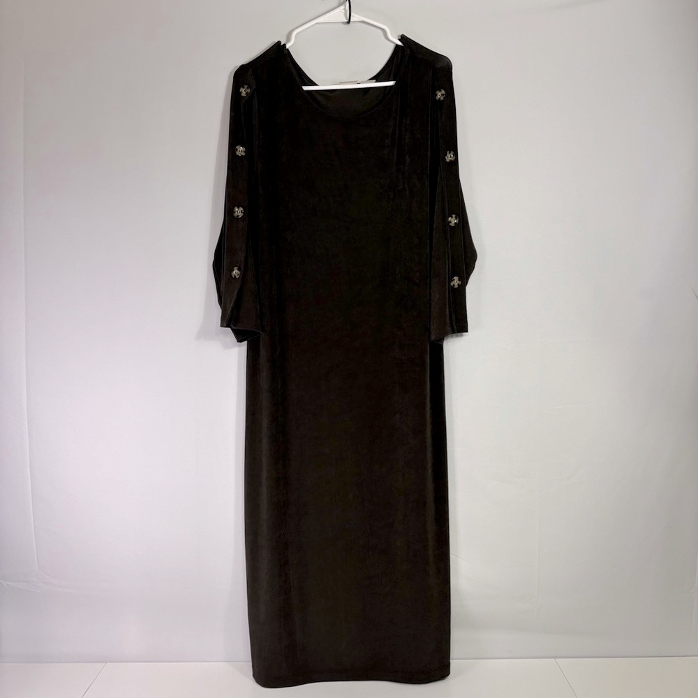 Chico's Travelers Brown Long Sleeve Dress w/Button Sleeve Accents (Bin 11)